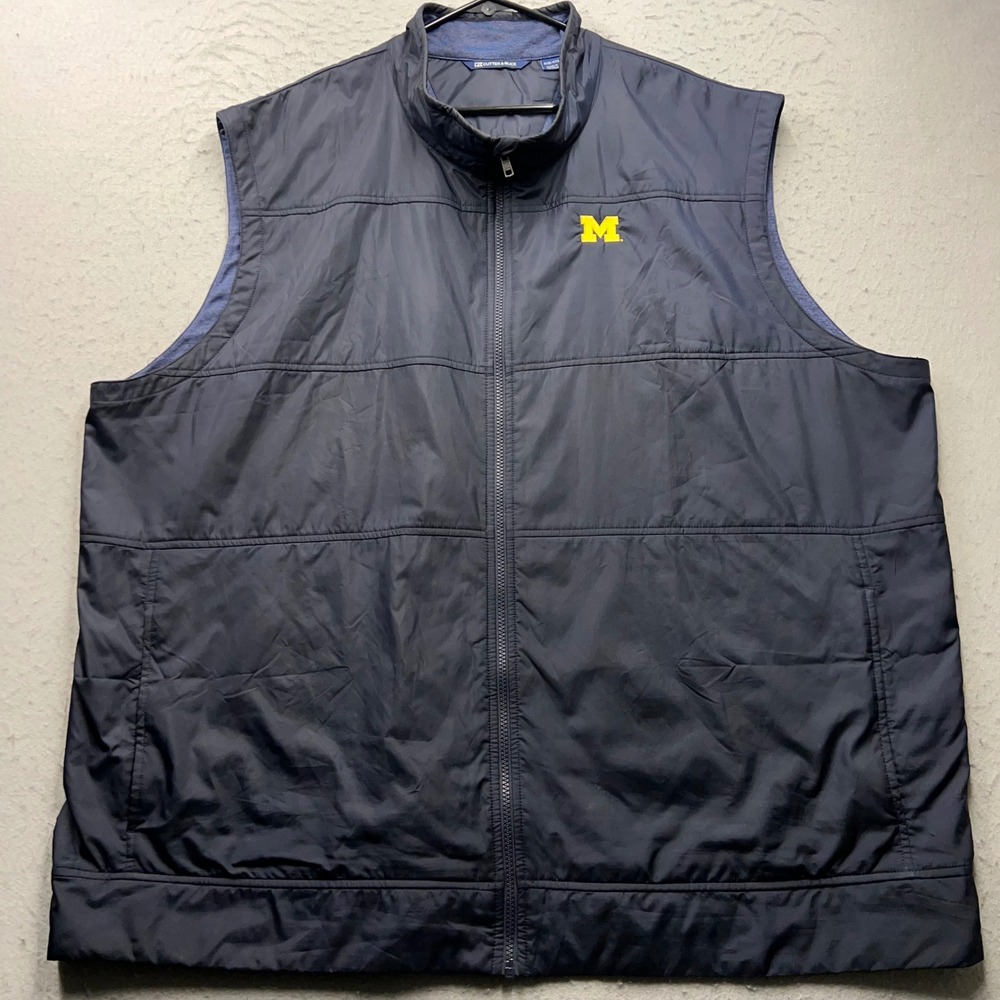 Cutter & Buck Michigan Wolverines Vest Mens 4XB Navy Blue Full Zip Hybrid 2543